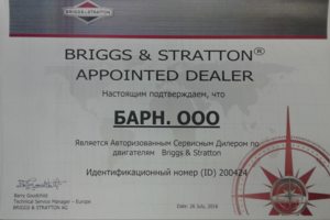 Сертификат Briggs Stratton