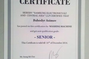 Сертификат участника по ремонту стиральных машин